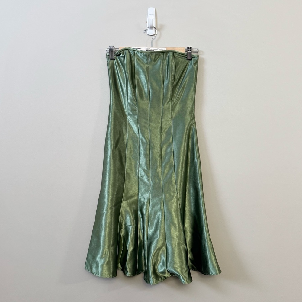Jessica McClintock Bridal silky shiny green Y2K vintage Strapless flare dress